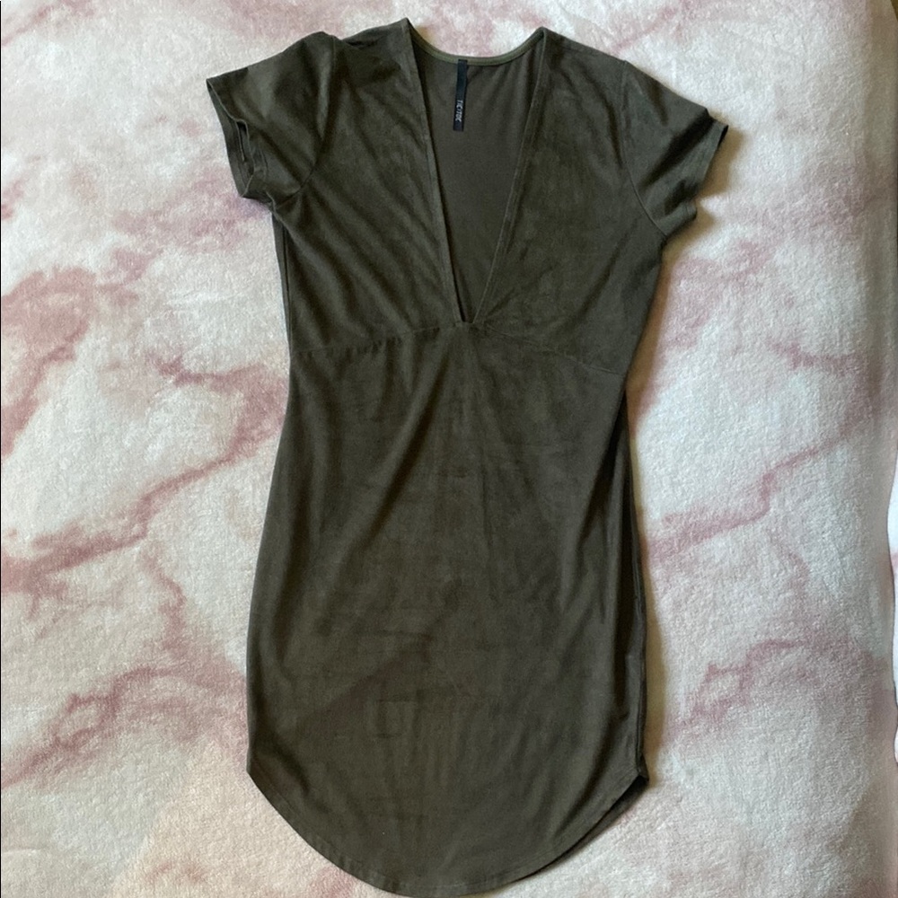 Olive Green V-Neck Women's Mini Dress